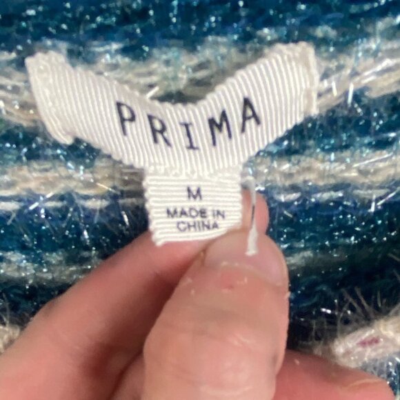 Nordstrom Pima Tinsel Striped Sweater Blue Size Medium Blue White Glitter Bling - Picture 6 of 12
